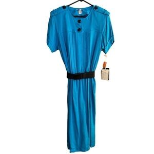 Taurus ll Vintage belted midi blue dress womens 14 NWT dead stock